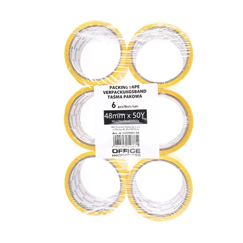 Taśma pakowa OFFICE PRODUCTS, 48mm x 50y, 36mic, 1szt., zółta - obrazek 2