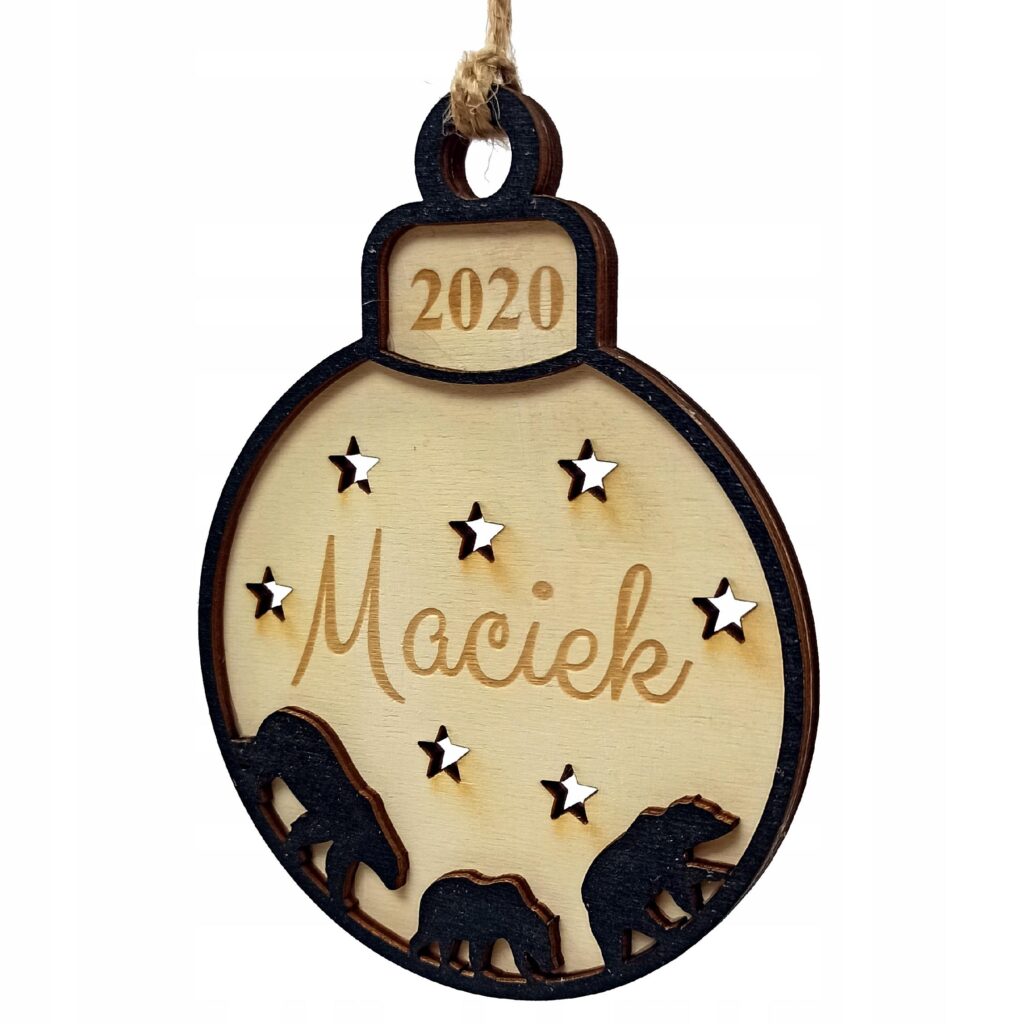 DREWNIANA BOMBKA Z IMIENIEM OZDOBA NA CHOINKĘ