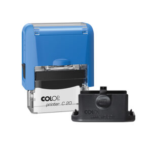 Pieczątka COLOP COMPACT 20 PRO NIEBIESKI z logo 38x14 mm + GUMKA GRATIS