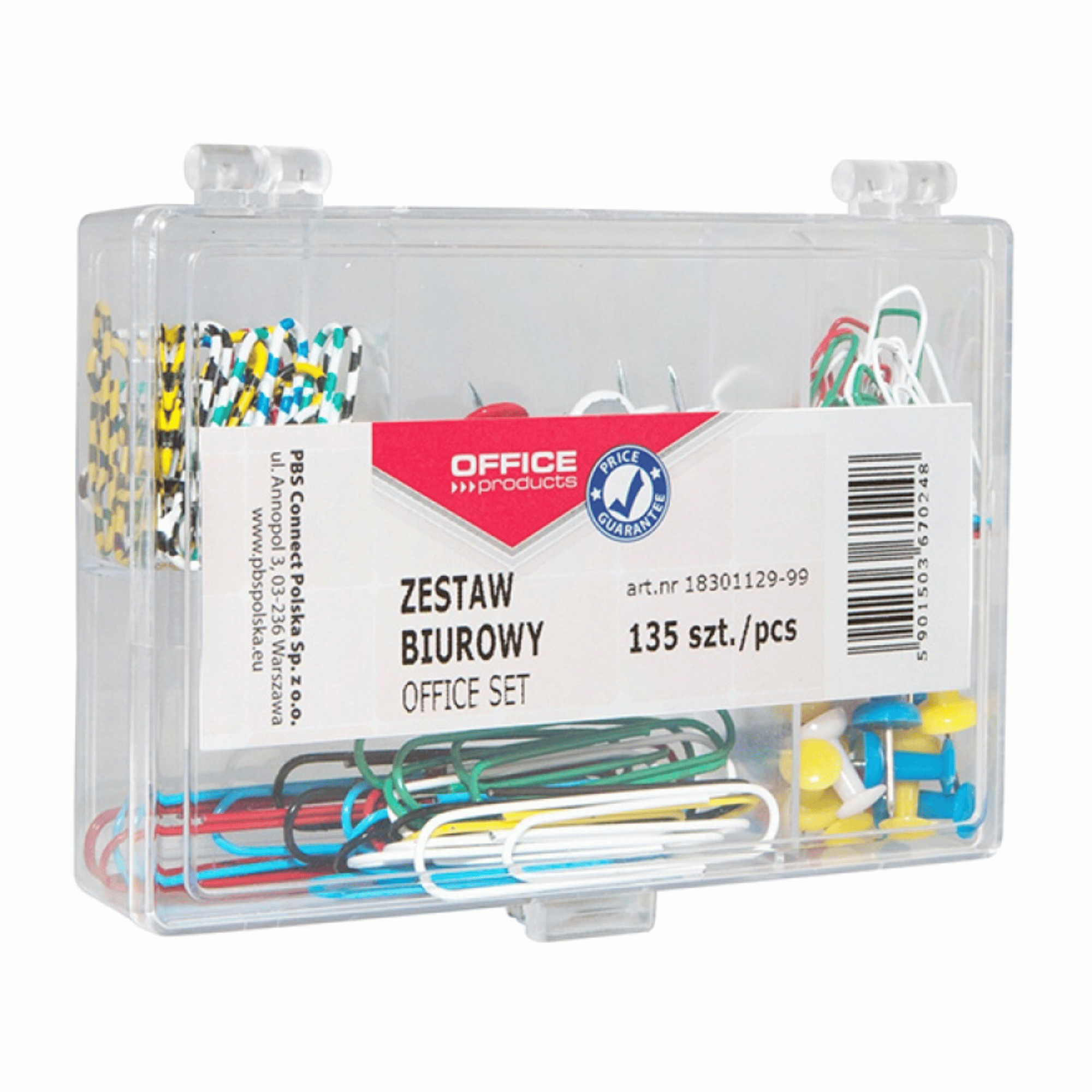 Zestaw biurowy (pinezki i spinacze) OFFICE PRODUCTS, mix 135szt.