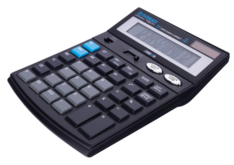 Kalkulator biurowy DONAU TECH, 12-cyfr. wyświetlacz, wym. 185x140x37 mm, czarny - obrazek 3