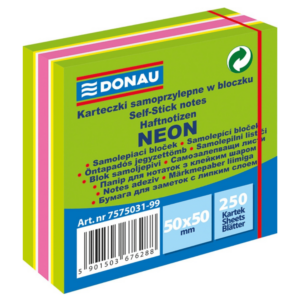 Mini kostka samoprzylepna DONAU, 50x50mm, 1x250 kart., neon-pastel, mix zielony
