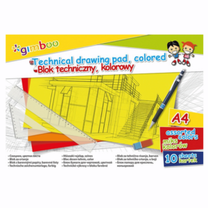 Blok techniczny GIMBOO, A4, 10 kart., 150gsm, mix kolorów