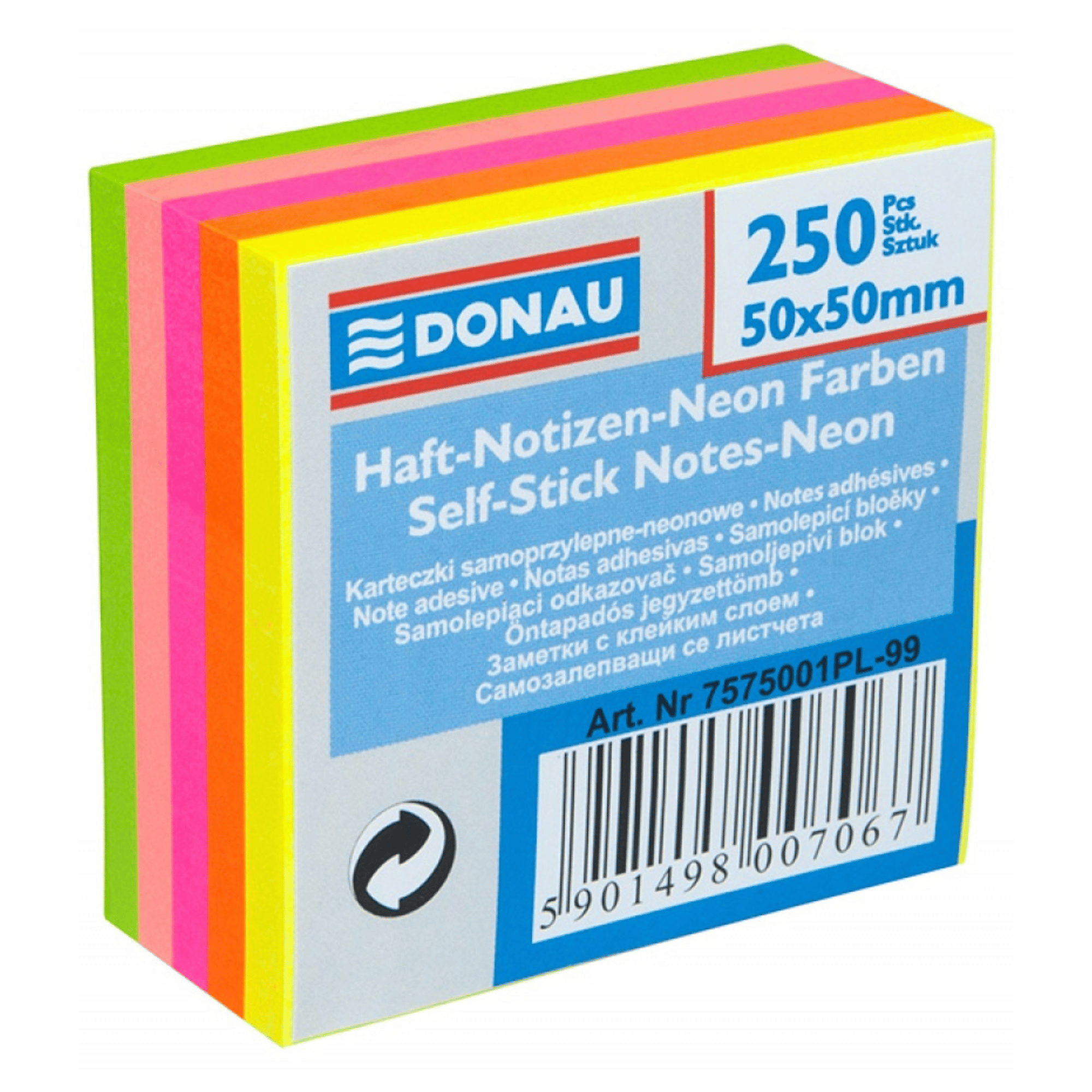 Mini Kostka samoprzylepna DONAU, 50x50mm, 1x250 kart., neonowa