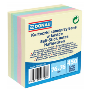 Kostka samoprzylepna DONAU, 76x76mm, 1x450 kart., mix kolorów