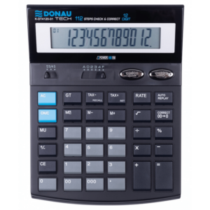 Kalkulator biurowy DONAU TECH, 12-cyfr. wyświetlacz, wym. 185x140x37 mm, czarny