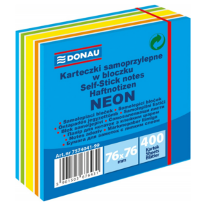 Kostka samoprzylepna DONAU, 76x76mm, 1x400 kart., neon-pastel, mix niebieski