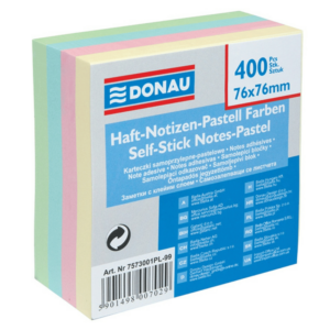 Kostka samoprzylepna DONAU, 76x76mm, 1x400 kart., pastelowa
