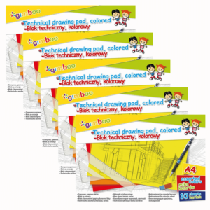 Blok techniczny GIMBOO, A4, 10 kart., 150gsm, mix kolorów x 5szt