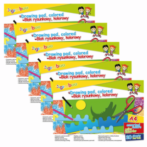 Blok rysunkowy GIMBOO, A4, 20 kart., 70gsm, mix kolorów x 5szt