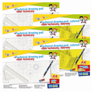Blok techniczny GIMBOO, A4, 10 kart., 150gsm - 3x biały + 2x kolorowy