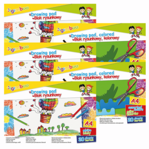 Blok rysunkowy GIMBOO, A4, 20 kart., 70gsm, - 3x biały + 2x kolorowy