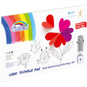BLOK TECHNICZNY FIORELLO - A4, 8 KART., 160GSM, Kolorowy