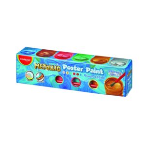 Farby plakatowe KEYROAD Metallic, 6x22ml, pędzelek gratis, w pudełku, mix kolorów