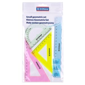 Zestaw geometryczny DONAU, mały, z linijką 20cm, zawieszka, mix kolorów