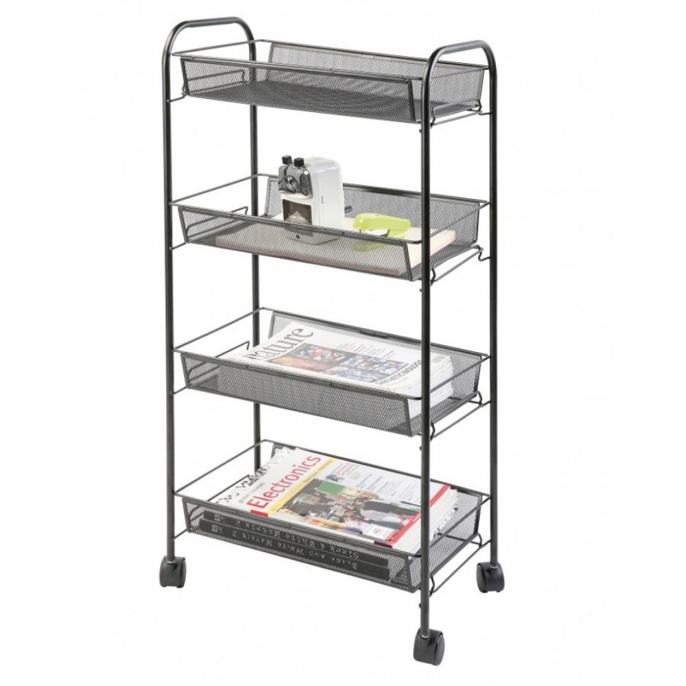 Mobilny stojak na dokumenty Q-CONNECT Office Set, metalowy, na kółkach, 4 półki, czarny