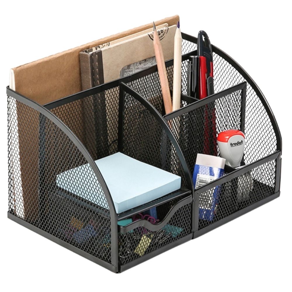 Przybornik na biurko Q-CONNECT Office Set, metalowy, z miejscem na listy, czarny