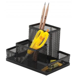 Przybornik na biurko Q-CONNECT Office Set, metalowy, 4 komory, czarny