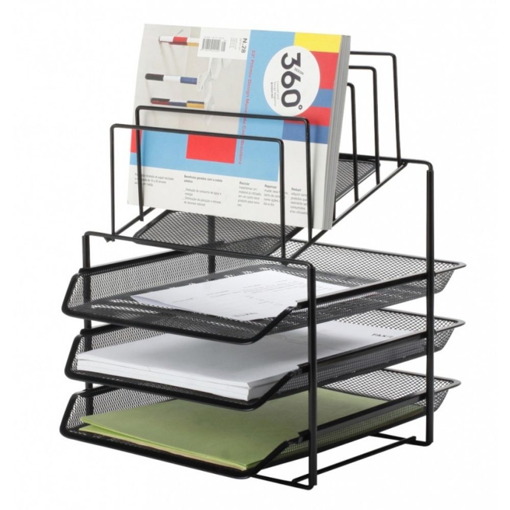 Zestaw na biurko Q-CONNECT Office Set, metalowy, z sorterem dokumentów, 3 szufladki, czarny