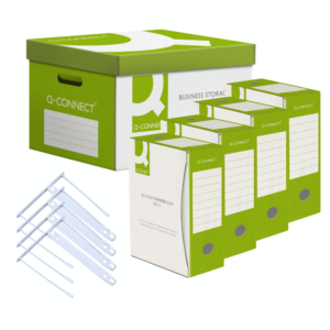 Zestaw pudło zbiorcze + 4 pudła archiwizacyjne a4/120mm + 4 Klipsów