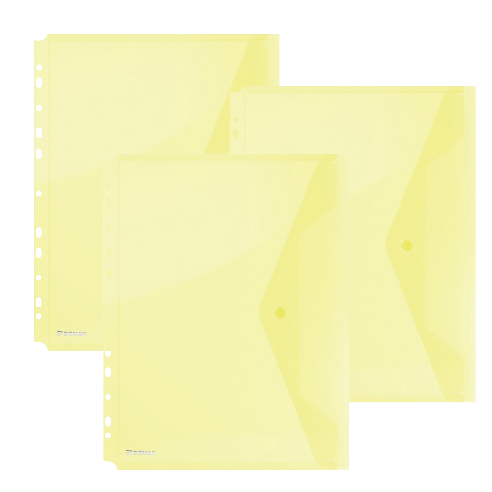 Teczka kopertowa DONAU zatrzask, A4, z europerforacją - żółta x 20szt