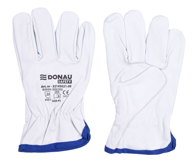 Rękawice robocze DONAU SAFETY DS-DRIVGOAT, driver, skóra kozia, rozm. 9/L, białe - obrazek 4