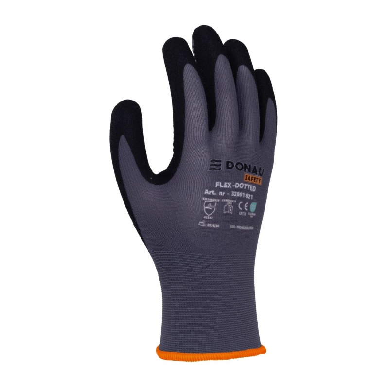 Rękawice DONAU SAFETY Flex-Dotted, kat. II, rozm. 9, szare - obrazek 2