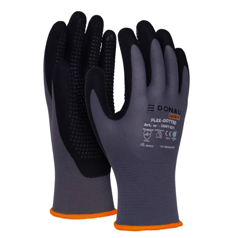 Rękawice DONAU SAFETY Flex-Dotted, kat. II, rozm. 9, szare