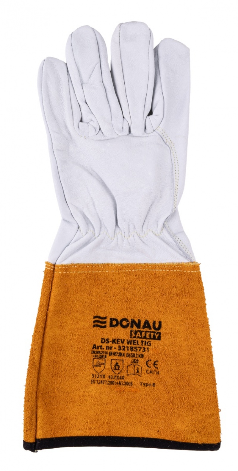 Rękawice spawalnicze DONAU SAFETY DS-KEV WELTIG, kevlar, skóra kozia, rozm. 9/L, biało-złote - obrazek 4