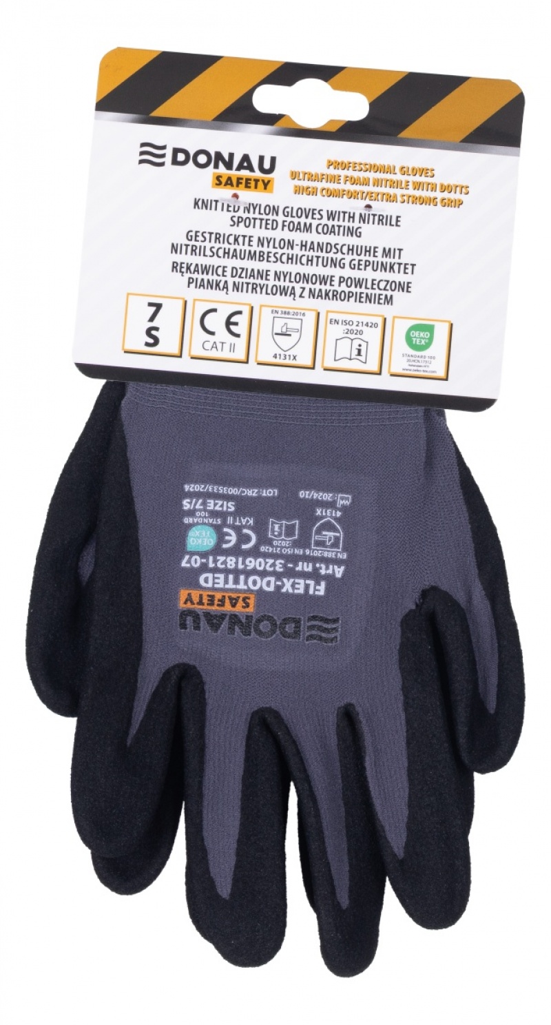 Rękawice DONAU SAFETY Flex-Dotted, kat. II, rozm. 9, szare - obrazek 4