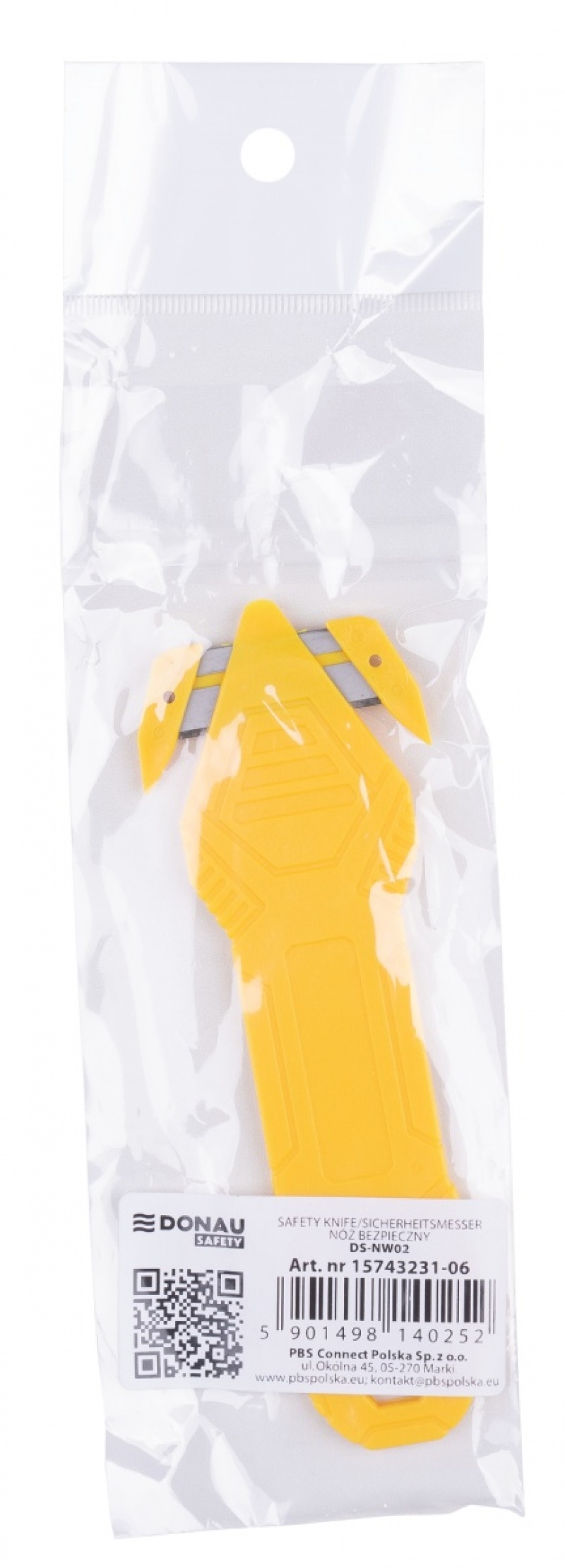 Nóż bezpieczny DONAU SAFETY DS-NWO2, niewymienne ostrze, zawieszka, żółty - obrazek 2