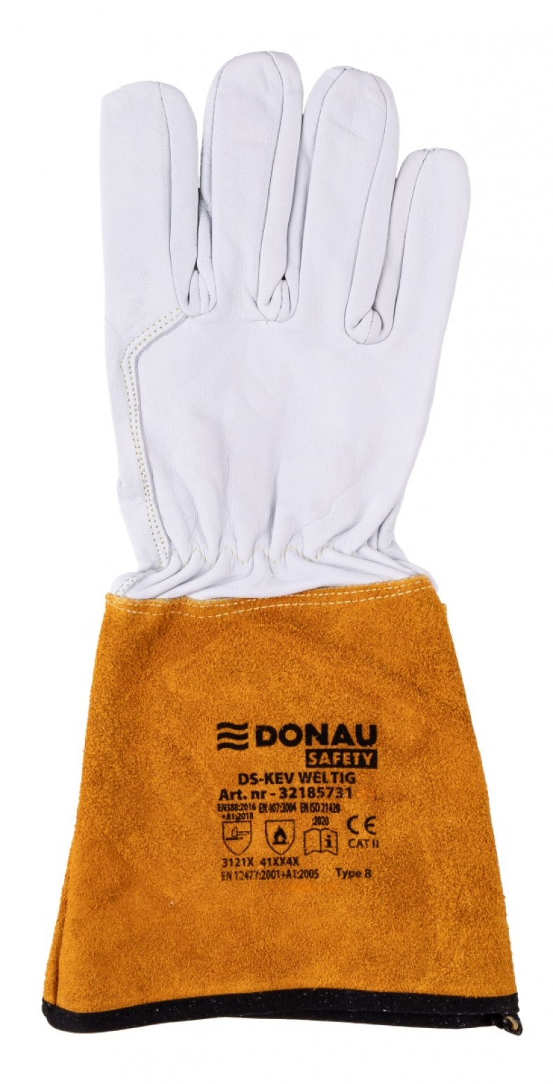 Rękawice spawalnicze DONAU SAFETY DS-KEV WELTIG, kevlar, skóra kozia, rozm. 9/L, biało-złote - obrazek 6