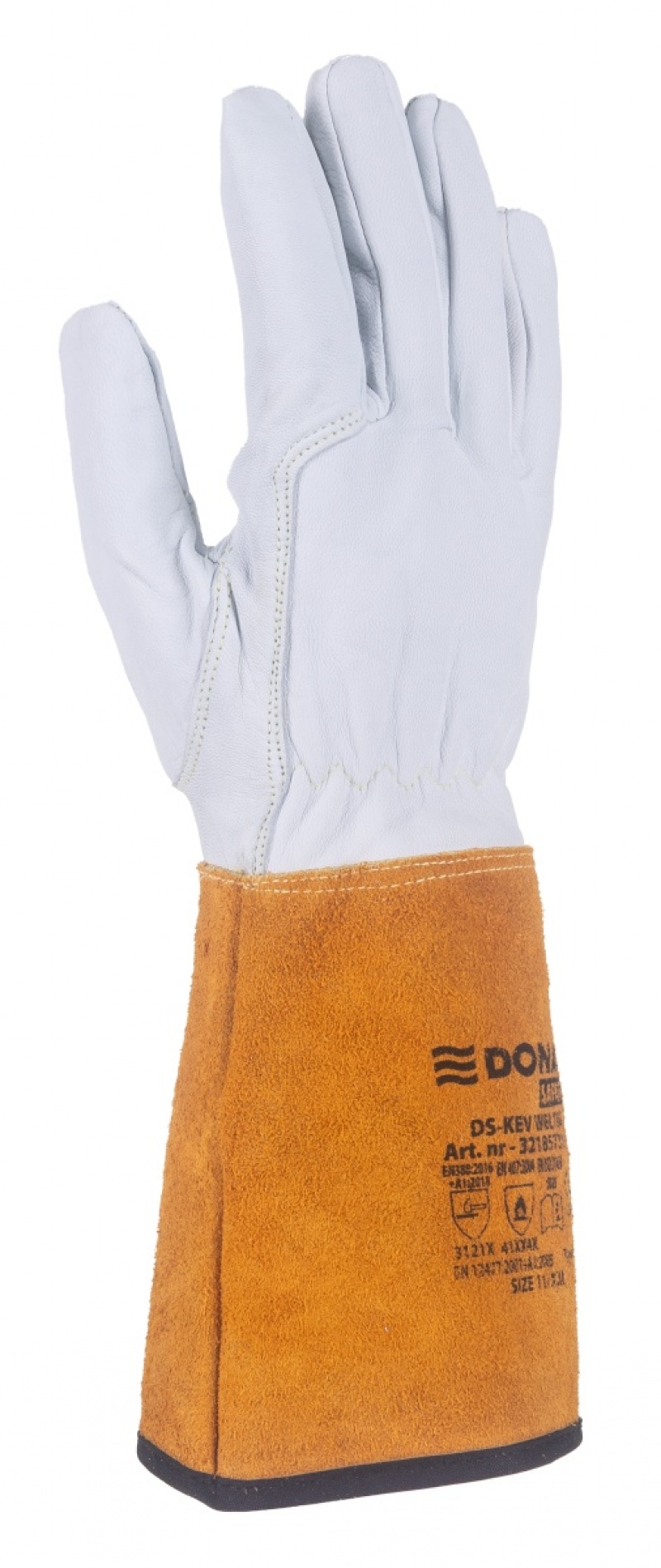 Rękawice spawalnicze DONAU SAFETY DS-KEV WELTIG, kevlar, skóra kozia, rozm. 9/L, biało-złote - obrazek 2