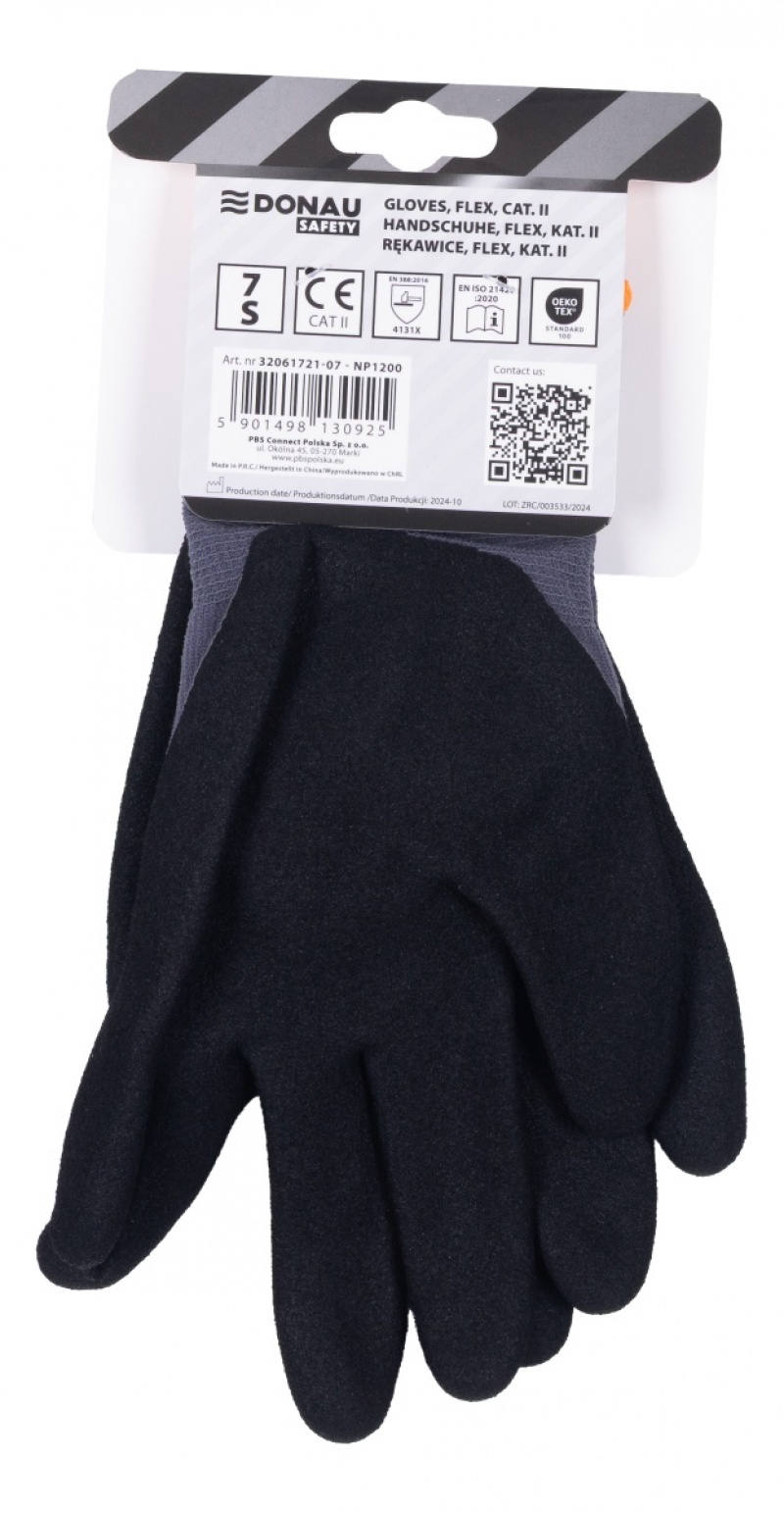 Rękawice DONAU SAFETY Flex, kat. II, rozm. 7, szare - obrazek 5