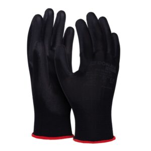 Rękawice DONAU SAFETY PU Black, kat. II, rozm. 9, czarne